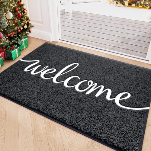 CozyBounty Black Door Mat Welcome Mats Outdoor Indoor Non-Slip Doormat for Entryway Low-Profile Floor Mat for Yard, Garage, High Traffic Areas (30"x17.5", Black)