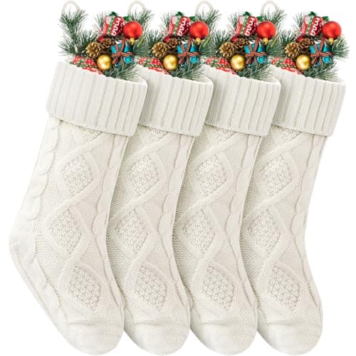 VIBILIA Christmas Stockings 4 Pack, 18 Inches Large Size Knitted Xmas Stocking for Fireplace, Holiday Party Decorations (White)