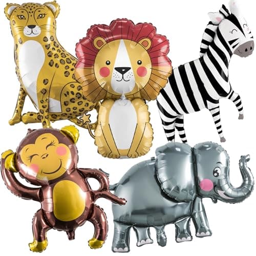 Jungle Safari Animals Balloons, Jungle Safari Theme Birthday Party Decorations, Lions Zebra Elephant Monkey Leopard Foil Balloons for Kids Boys Wild One Zoo Birthday Baby Shower Party Decor Supplies