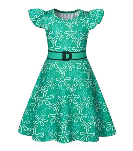 HenzWorld Little Girls Disgust Dress Up Costume Princess Birthday Party Cosplay Outfits Short Flutter Sleeve Kids Midi Skirt Casual Playwear Dress Green Size 7-8 Years