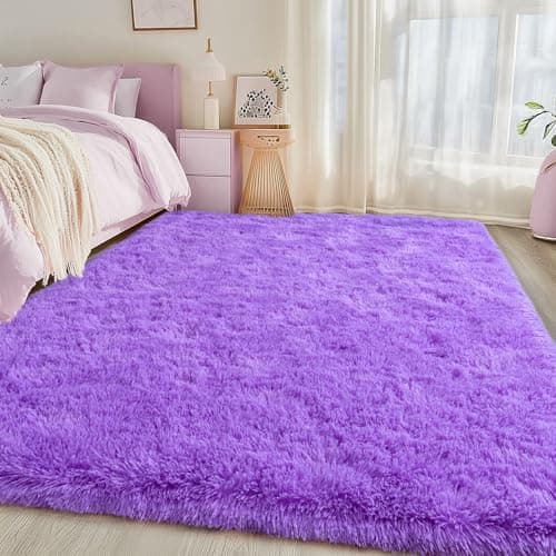 Fluffy Shag Rugs for Bedroom Girls, Soft 4x6 Purple Shaggy Carpet Rug for Kids Room Nursery Dorm, Non Slip Fuzzy Plush Indoor Floor Throw Rug for Living Room Home Decor Aesthetic