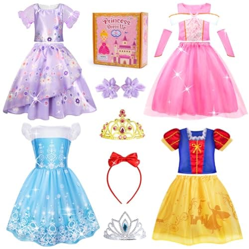 Meland Princess Dress Up - Princess Dresses for Girls with Princess Toys, Dress Up Clothes for Little Girls Pretend Play