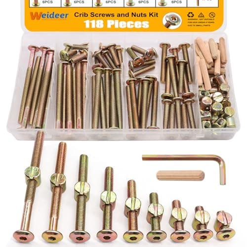 weideer 122PCS Crib Screws and Nuts Kit, Furniture Bolts M6x16/20/25/30/40/50/60/70/80mm,Barrel Nuts Wooden Dowel Pins Hex Drive Socket Cap Screws Kit for Beds Chairs Furniture K-195