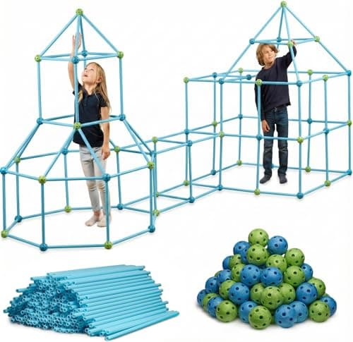 FUNbelievable! 132 Piece Fort Building Kit - Indoor Play Engineering Set with Connecting Sticks & Balls - Creative STEM Building Toys for Kids Play Spaces, Tents & Hideouts