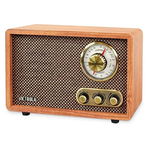 Victrola Retro Wood Bluetooth Radio with Built-in Speaker,Elegant & Vintage Design, Rotary AM/FM Tuning Dial, Wireless Streaming, Walnut