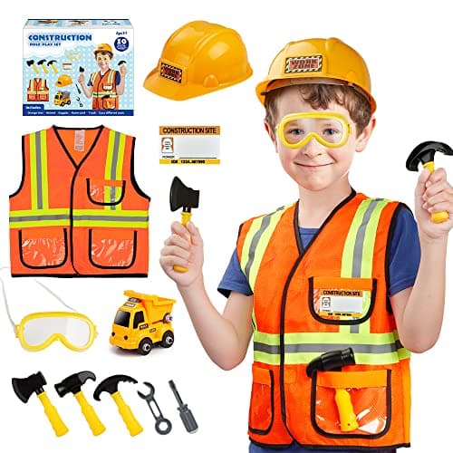 Lesheng space Construction Worker Costume for Boys and Toddler Builder Career Outfit Pretend Role Play Dress Up for Kids,Ages 3 4 5 6 7