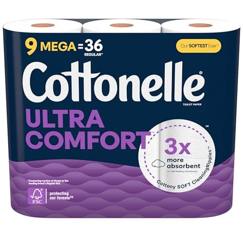 Cottonelle Ultra Comfort Toilet Paper, 9 Mega Rolls (9 Mega Rolls = 36 Regular Rolls), 244 Sheets per Roll, Packaging May Vary