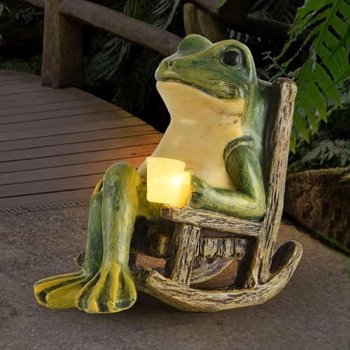 FOXMIS Miniature Frog Garden Statue Gifts Christmas Decorations Fairy Garden Accessories Outdoor Lights Solar Garden Frog Decor Art Housewarming Gift for Patio,Yard,Lawn Ornament,3.89"x2.36"x3.93