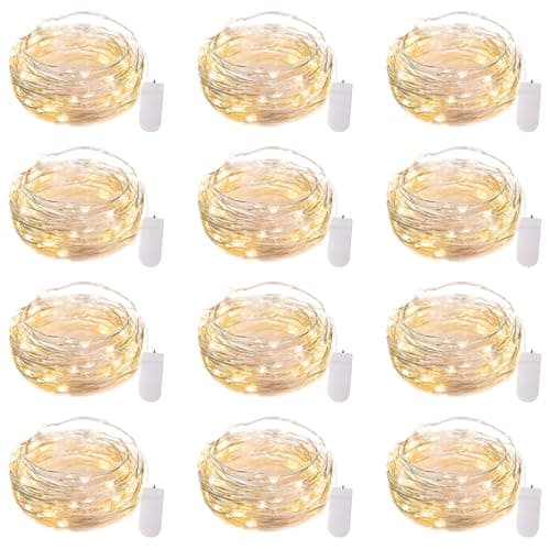 Brightown 12 Pack LED Fairy Lights Battery Operated String Lights - 7ft 20LED Waterproof Silver Wire Firefly Starry Moon Lights for DIY Crafts Wedding Table Centerpieces Party Bedroom Christmas