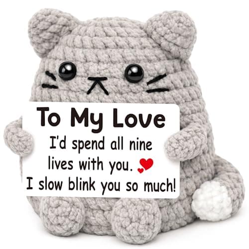Valentines Day Her Him Gifts for Husband Boyfriend Wife Girlfriend, Anniversary Birthday Romantic I love you Gifts for Women Men Couples for Valentines Cat lovers, Cute Handmade Crochet Cat To my Love