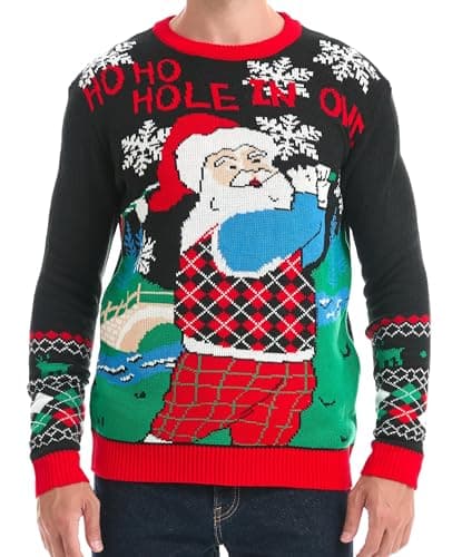 Men's Christmas Holiday Reindeer Snowman Santa Snowflakes Traditional Knitted Ugly Sweater(X Large, HoIn1)