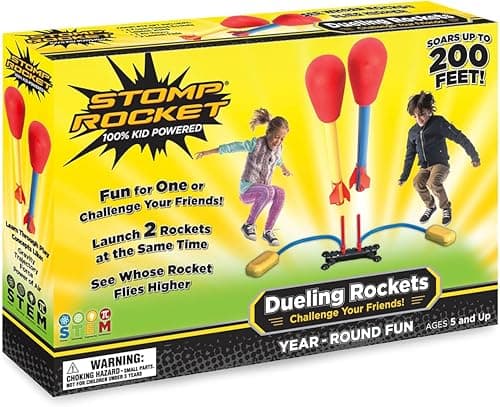 Stomp Rocket Original Dueling Rocket Launcher for Kids, 4 Rockets - Fun Backyard & Outdoor Kids Toys Gifts for Boys & Girls - Toy Foam Blaster Set Soars 200ft - Multi-Player Launcher Stand