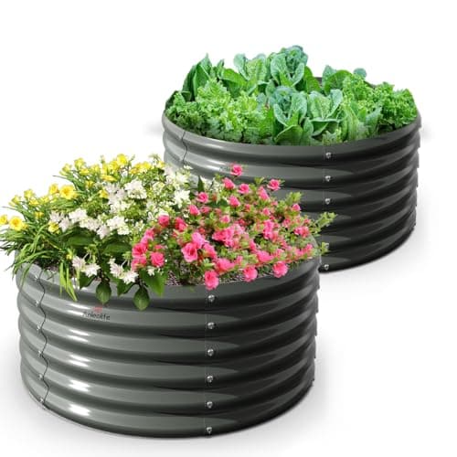 A ANLEOLIFE 2-Pack 4ft x 18” Tall Galvanized Raised Garden Beds Outdoor, Round Metal Planter Box for Planting Vegetables Flowers Herb, Anti-Rust & Easy-Setup, Quartz Grey