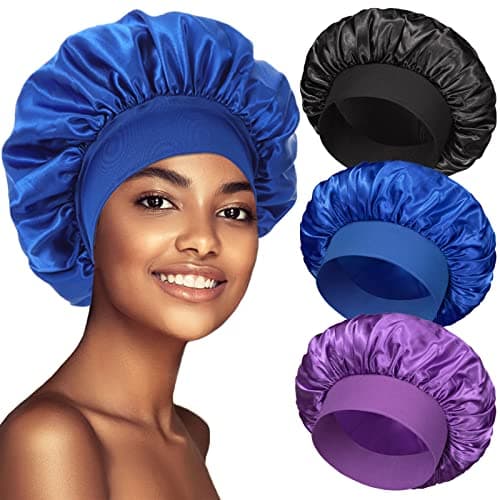 3 Pack Satin Bonnet Silk Bonnet for Sleeping, Sleep Bonnets for Women Hair Bonnet for Sleeping Large Sleep Cap, Wide Soft Band Bonnet for Curly Hair