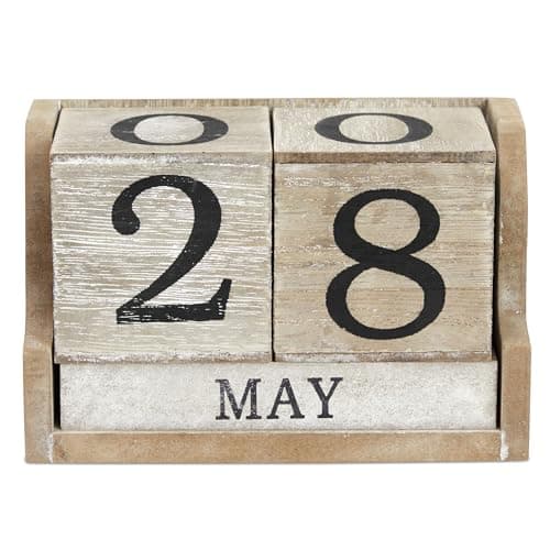 Wooden Perpetual Block Calendar for Desk, Wood Month Date Display Blocks for Teachers, Students, Classroom, Rustic Farmhouse Office Decor, Desk Accessories (5 x 4 In)