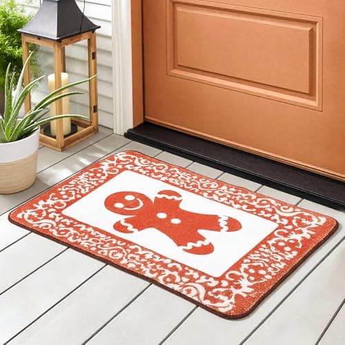 Dunzy Christmas Tufted Gingerbread Bath Rugs 31.5 x 19.69 Inch Nonslip Bathroom Welcome Door Mat House Doormat Soft Absorbent Bathtub Rug for Xmas Kitchen Door Decorations(Classic)