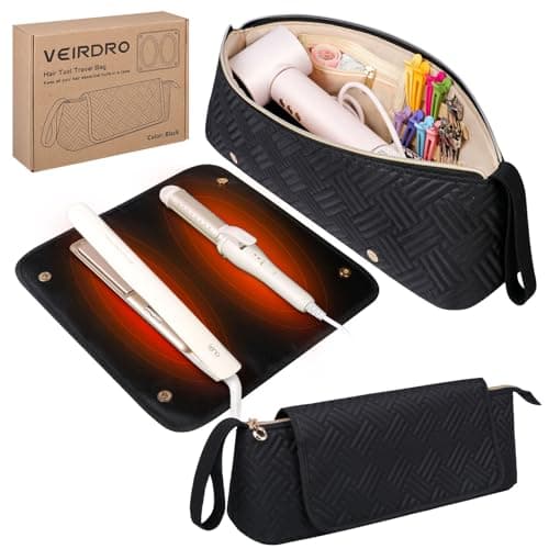 Veirdro Hair Tools Travel Bag with Heat Resistant Mat, Portable Hair Tool Organizer Travel Carrying Case for Straightener, Flat Iron, Curling Iron, Hair Dryer& Hair Styling Accessories Women (Black)