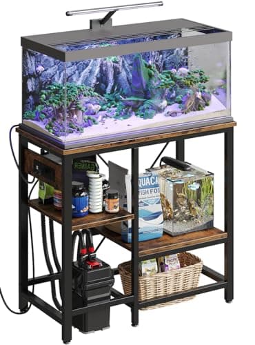 Bestier 20-29-37 Gallon Fish Tank Stand with Power Outlet, 30x13 Metal Aquarium Stand, 6-Leg Reptile Tank Stand with 3-Tier Adjustable Storage Shelves, 400LBS Capacity