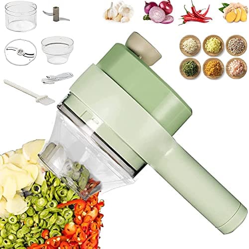 Kitchen Goods Electric Vegetable Cutter Set - 4 in 1 Portable, Rechargeable, Wireless Food Processor & Chopper Machine for Pepper, Garlic, Onion, Celery & Meat