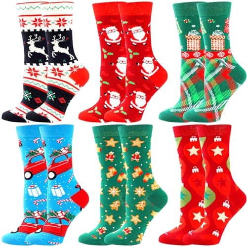 BISOUSOX Christmas Socks for Women Crazy Funny Dress Colorful Novelty Crew Cute Socks Christmas Gifts for Women Girls