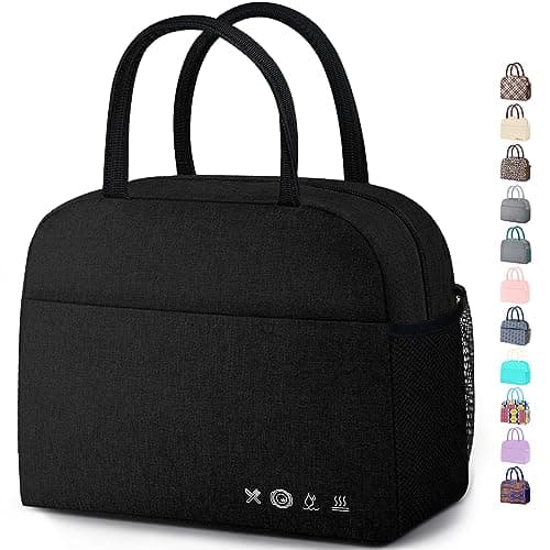 DALINDA Lunch Bag Lunch Box for Women Men Reusable Insulated Lunch Tote Bag, Handbags Case High Capacity for Travel Work Picnic, Black