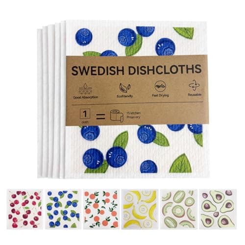 Kitchen Towels Swedish Dishcloths - 6 Count Reusable Paper Towels Washable, Cellulose Sponge Dish Towels for Kitchen Cleaning, Ultra Absorbent Odor Free Eco Friendly Biodegradable Cleaning Rags