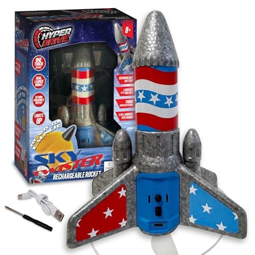 FAWAJON Hyper Drive - SkyTwister Rocket – Rechargeable Electric Launch Rocket with Parachute Deploy – Flies Up to 200 Feet – Safe Toy for Kids Ages 8+ – Fully Self-Contained Launch Kit