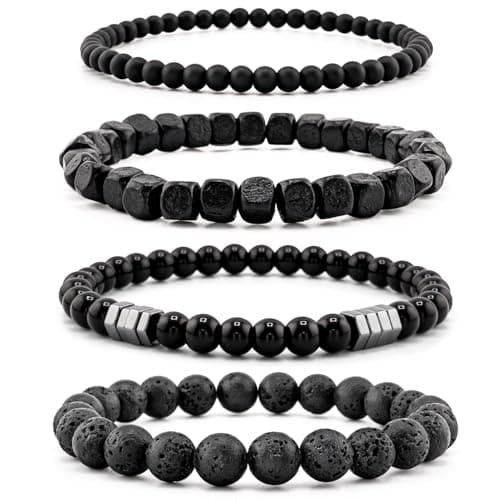 Lameybrt Party Jewelry Multi - layer Bracelet Set Casual Wear Black Beaded Bracelets for Men (F03, One Size)