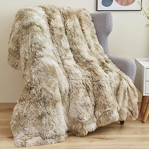 GONAAP Fuzzy Faux Fur Throw Blanket Tie-dye Beige Super Soft Cozy Plush Fuzzy Shaggy Blanket for Couch Sofa Bed (Tie-dye Beige, Throw(50"x60"))