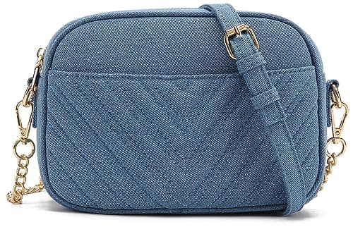 lola mae Quilted Crossbody Bag, Trendy Design Denim Jeans Shoulder Purse (Denim)