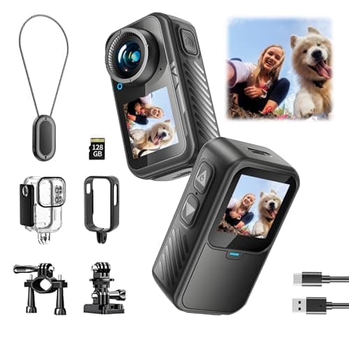 NUISK Mini Action Camera 4K | 128G Thumb Sports Camera with EIS Stabilization, Wearable POV Chest Camera, Waterproof for Running, Cycling, Swimming, Hiking, Outdoor Adventures