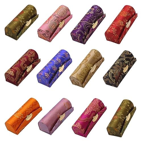 MIAO JIN 12PCS Lipstick Case with Mirror Lipstick Case Storage Case Mini Portable Floral Jewelry Case Cosmetic Case (Random Color)