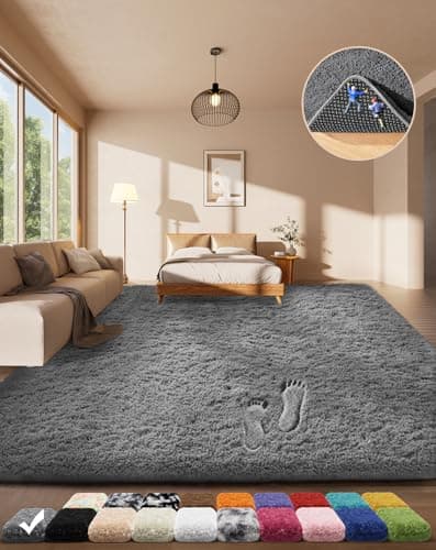 Ophanie Area Rugs for Living Room Bedroom, Upgrade Non-Slip Fluffy Soft Grey Shag Carpet, Indoor Floor Gray 4x6 Fuzzy Shaggy Living Room Plush Rug for Kids Home Dorm Decor Aesthetic