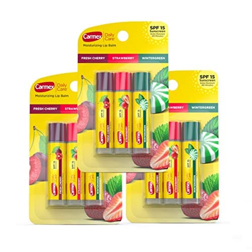 Carmex Daily Care Moisturizing Lip Balm Sticks, SPF 15, Multi-Flavor Lip Balm Pack, 9 Count (3 Packs of 3)