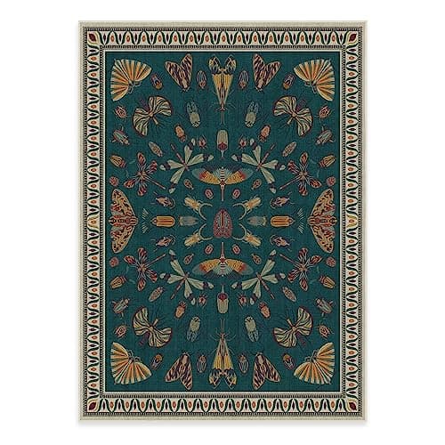 RUGGABLE x Iris Apfel Washable Rug - Perfect Modern Area Rug for Living Room Bedroom Kitchen - Pet & Child Friendly - Stain & Water Resistant - Flutterby Teal 5'x7' (Standard Pad)