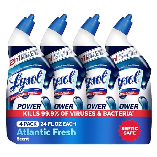 Lysol Toilet Bowl Cleaner, Max Strength Bathroom Cleaning Supplies, Toilet Bowl Cleaner Clinging Gel, Home Essential, Instant Stain Removal, Disinfecting and Deodorizing, Bleach Free, 24 oz (4ct)