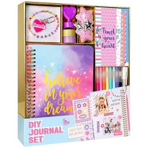 Nollh DIY Journal Kit for Girls - 26PCS Teen Tween Girl Gifts Trendy Stuff, Stocking Stuffers, Scrapbook Supplies Stationery Set, Art Crafts Kit - Ideal Gifts for 8 9 10 11 12 13 14 Year Old Girl