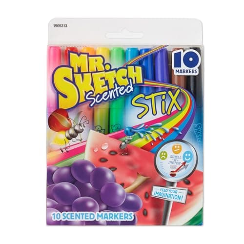 Mr. Sketch Scented Stix Markers, Fine Tip, Assorted Colors, 10 Count