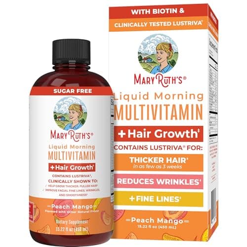 MaryRuth Organics Liquid Multivitamin+Hair Growth | Biotin 10000mcg | Lustriva Hair Growth Supplement | Clinically Tested in Women for Thicker Hair&Facial Wrinkle | Skin Care | Ages 18+ | 15.22 Fl Oz