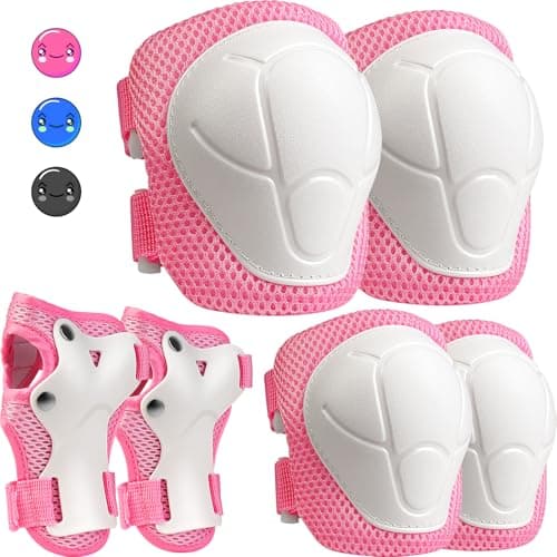 Kids Protective Gear Set, Knee and Elbow Pads with Wrist Guards for Ages 3-8 Year Toddler, 3 in 1 Enhanced Material Protective for Skating Cycling Bike Roller Scooter, Includes Organizer Bag (Pink)