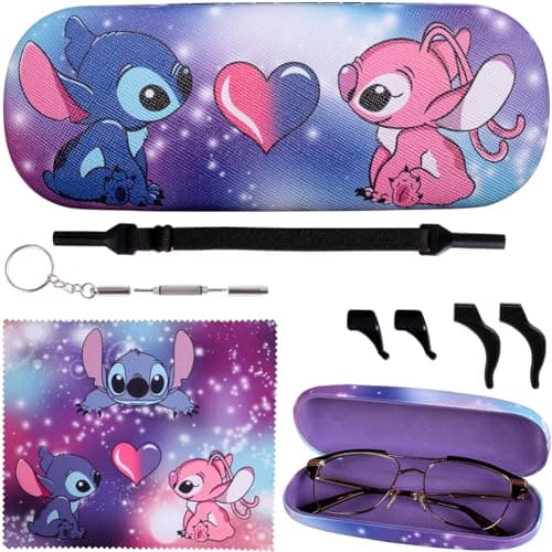 ADBGV Cute Eyeglass Cases Kids Hard Shell Storage Case Protective Box With Glasses Cloth Adjustable Glasses Strap Ear Grips Hook