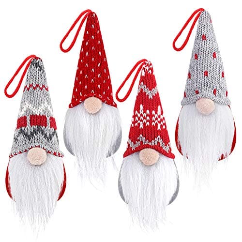 D-FantiX Gnome Christmas Ornaments Set of 4, Handmade Swedish Tomte Gnomes Plush Scandinavian Santa Elf Table Ornaments Christmas Tree Hanging Decoration Home Decor 2024