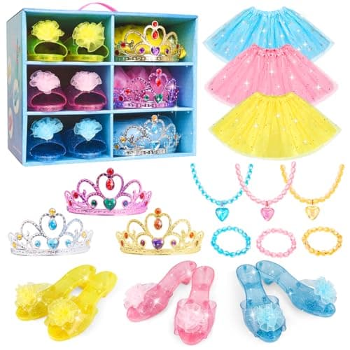 Meland Princess Dress Up for Girls - Dress Up Clothes for Girls with Princess Shoes, Princess Toys for Girls 3,4,5,6 Year Old