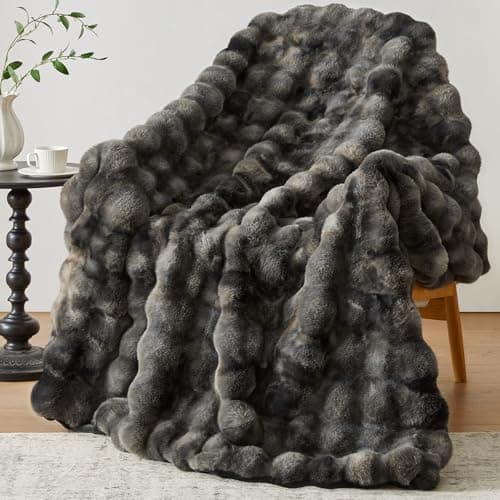 Anysay Faux Fur Throw Blanket, 1000GSM Fluffy Soft Bubble Blanket for Couch Bed, Cozy Plush Warm and Thick Blanket, Fuzzy Rabbit Blanket for Living Room Bedroom 50''*60'' Tie-dye Grey