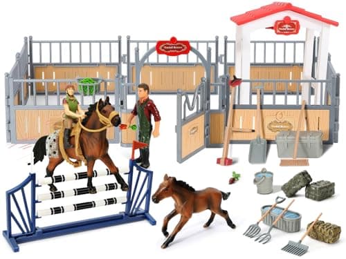KIDBEST Horse Stable Playset, Horse Toys Set for Girls and Boys with Rider, Farm Animal Figurines Barn Toys, Pretend Play for Kids 3-5 6 7 8-10 Birthday Gifts