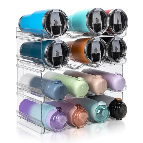 spospo Stackable Water Bottle Organizer, Large Compartment Water Bottle Holder, 4 Tier Clear Water Bottle Organizer for Cabinet, Bottle Rack for Kitchen Organization and Storage - Hold 16 Bottles