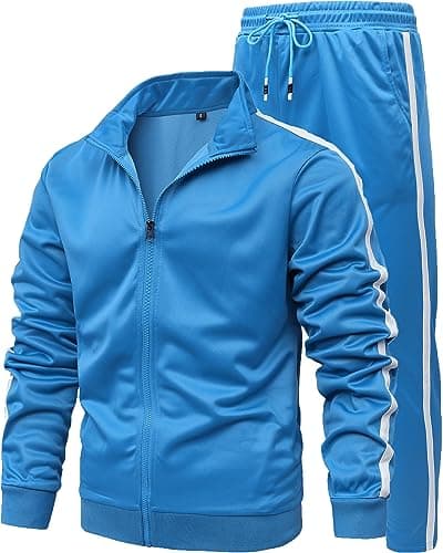 GXAMOY Men's Athletic 2 Pieces Tracksuit Casual Full Zip Jogging Sweat Suit Workout Sports Set Sportswear Light Blue(TZ001) M