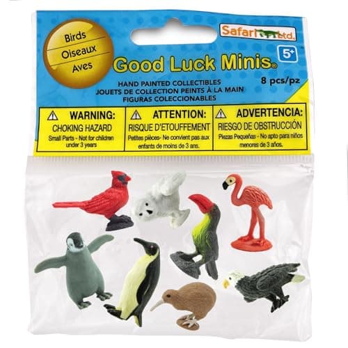 Safari Ltd. Good Luck Minis Birds Fun Pack – 8 Mini Figurines: Snowy Owl, Bald Eagle, Flamingo, Cardinal, Emperor Penguin, Chick, Kiwi, Toucan – Educational Toy Figures for Boys, Girls & Kids Ages 5+