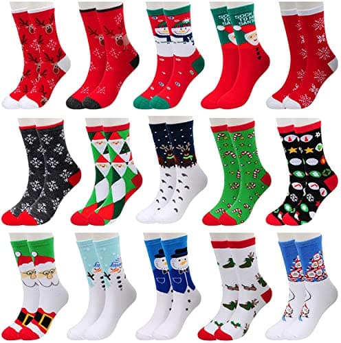 MarJunSep 15 Pairs Women's Christmas Socks Bulk Christmas Gifts Stocking Stuffers for Women Teens Adults Family Coworkers