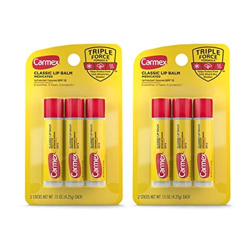 Carmex Medicated Lip Balm Sticks, Lip Moisturizer for Dry, Chapped Lips, 0.15 OZ - (2 Packs of 3)